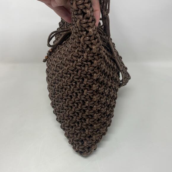 Old Navy Chocolate Brown Open Weave Macramé Hobo Bag - Picture 3 of 10
